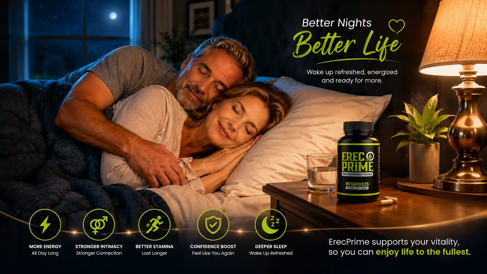 Couple relaxing with ErecPrime wellness support