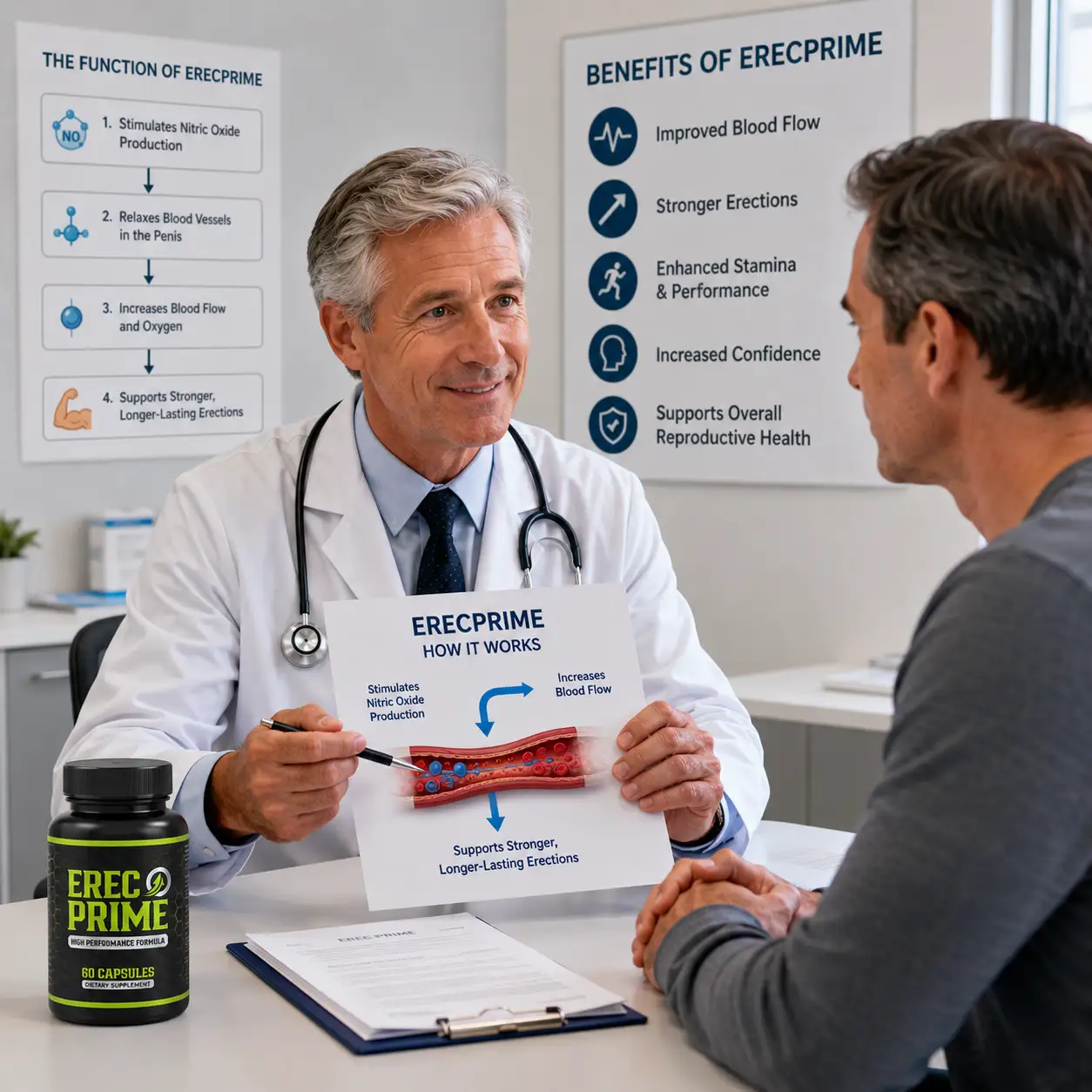 Doctor discussing ErecPrime male wellness supplement