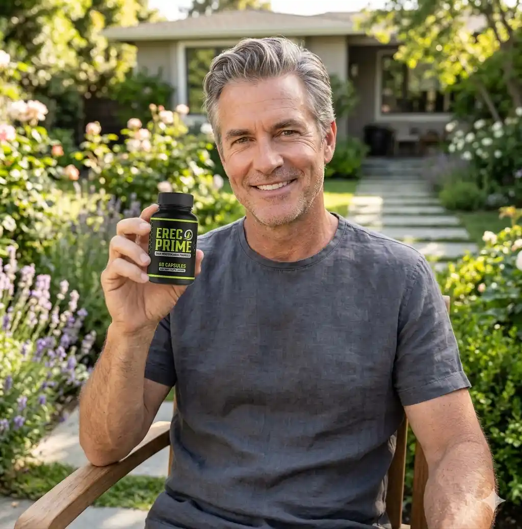 Customer holding ErecPrime supplement bottle